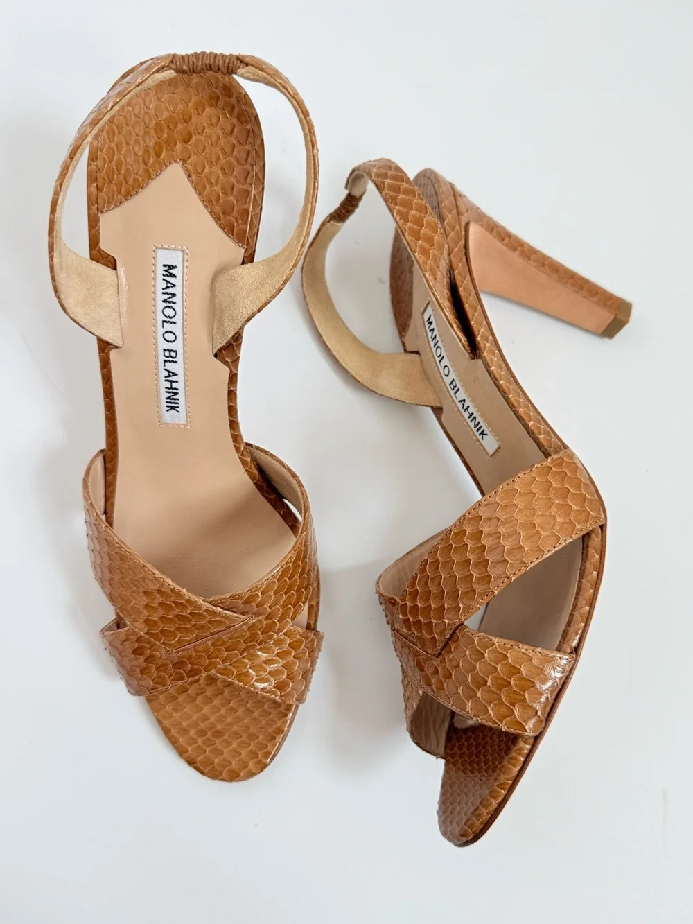 Rare Manolo Blahnik Archive Python Snakeskin Criss Cross Slingback Heels EU 39